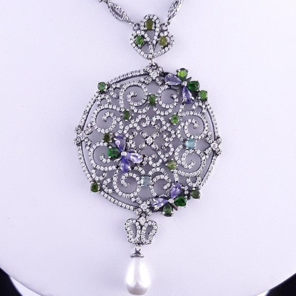 Chrome Diopside Long Sterling Silver Necklace - Picture 11 of 14